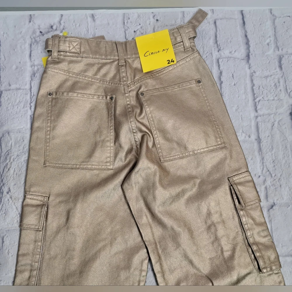 NWT Circus NY Slouchy Cargo Jeans Gold Metallic High waist Wide  Leg sz 24 - Picture 12 of 16
